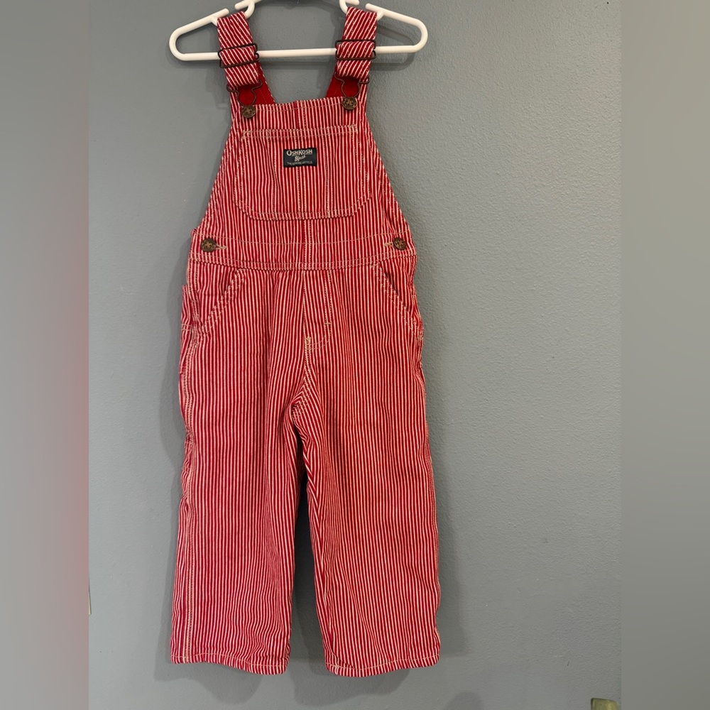 Oshkosh B’Gosh Vestbak Red White Striped Engineer Overalls Size 3T
